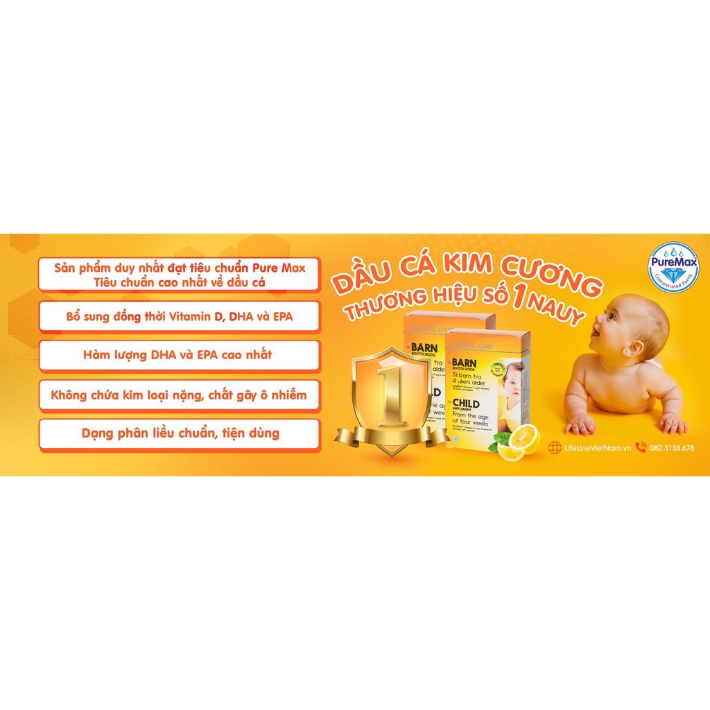 Dầu Cá Kim Cương DHA LIFELINE CARE NAUY, viên uống bổ sung DHA, giúp bổ sung DHA, EPA và Vitamin D3 cho bé-Hàng xách tay