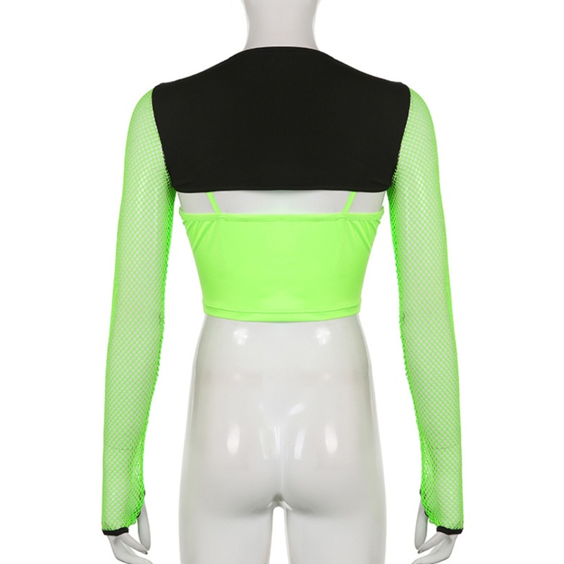 Yoi Set 2 Món Áo Croptop Tay Lưới Gợi Cảm Cho Nữ Đi Tiệc Với Bướm