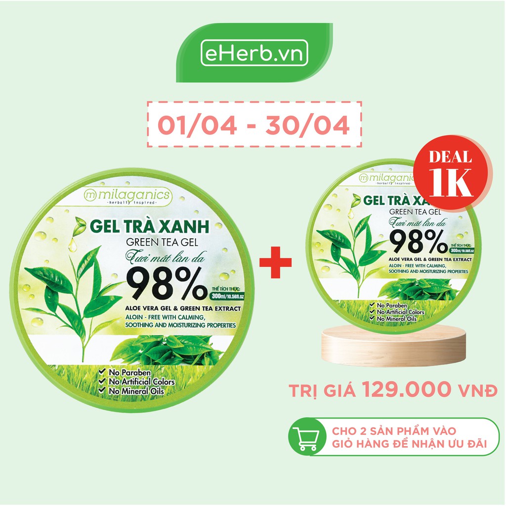 Gel Trà Xanh Cấp Ẩm Da, Giảm Mụn Từ Tinh Dầu Trà Xanh Tự Nhiên MILAGANICS 300ml (Hũ) | BigBuy360 - bigbuy360.vn