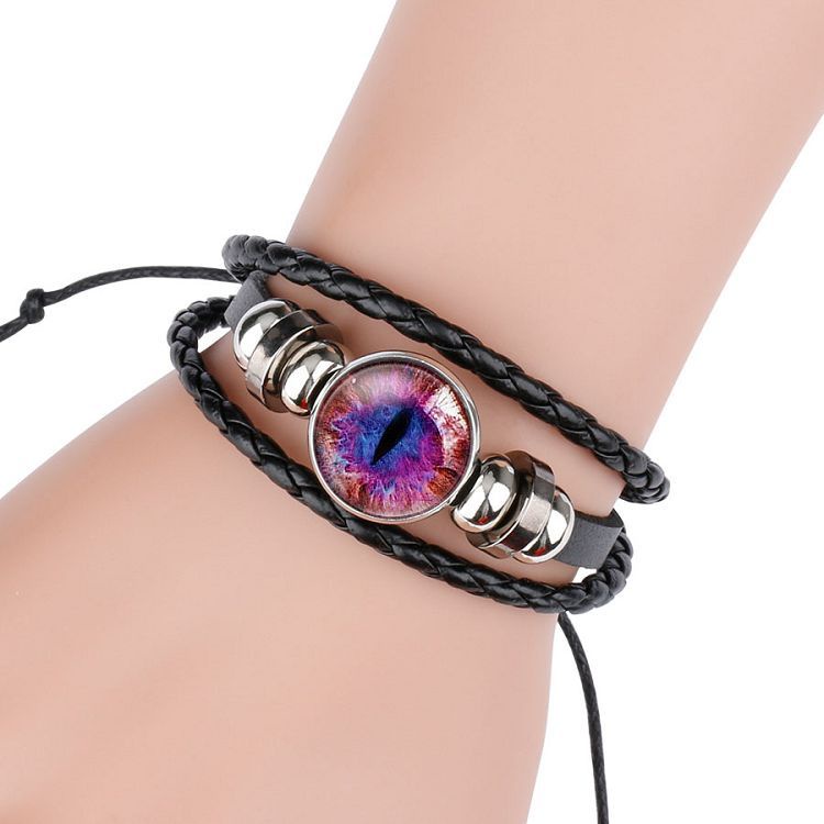 Vòng đeo tay RINHOO da bện mặt mắt mèo dạ quang thời trang dành cho cả nam và nữ