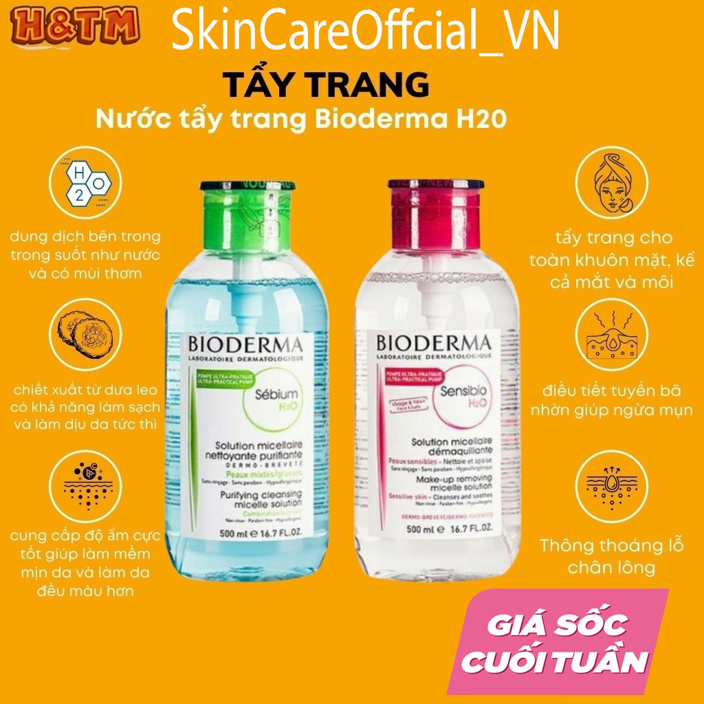 (Mẫu Mới) Nước Tẩy trang BIODERMA 500ml nội địa Pháp