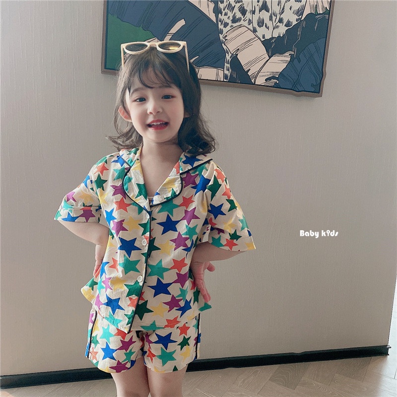 Bộ Áo Thun Tay Ngắn Kèm Quần Short Mỏng In Hình Ngôi Sao Năm Cánh Phong Cách Phương Tây Thời Trang Mùa Hè Dành Cho Bé Gái 2022
