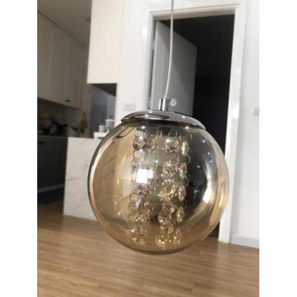 Đèn thả thông tầng đính hạt phale trong chao thủy tinh, đèn thả cầu thang, trang trí bàn ăn HTK 018