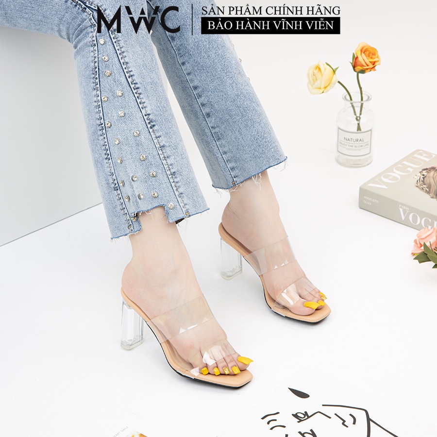 Giày MWC 4136 - Guốc Cao Gót 9cm, Cao Gót Đế Trong Suốt, Dép Cao Gót Quai Ngang Trong Suốt Phong Cách