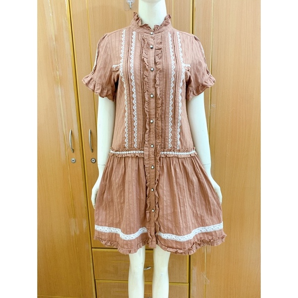 Đầm 2hand Nhật hiệu Axes femme màu cam trầm dáng suông