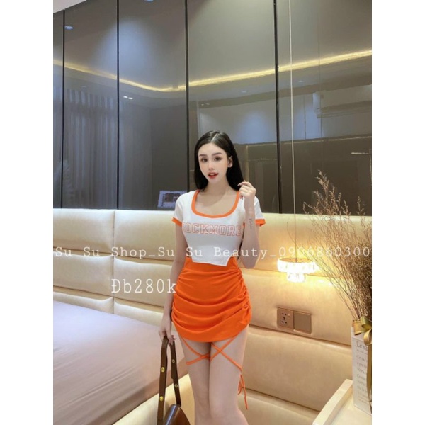 Set chân váy rút áo khoét eo full màu