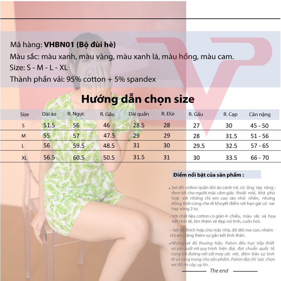 Đồ bộ ngủ thun cotton PALVIN, áo cánh dơi, quần cộc, họa tiết cuốn hút - VHBN01