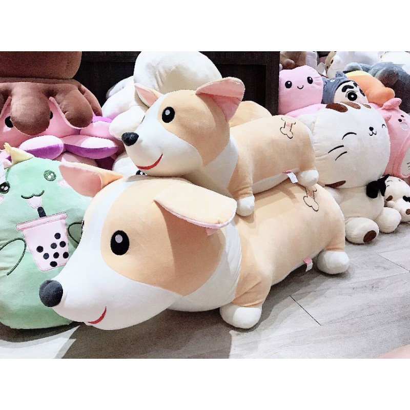 Gấu bông chó Corgi nằm mắt híp bông mịn