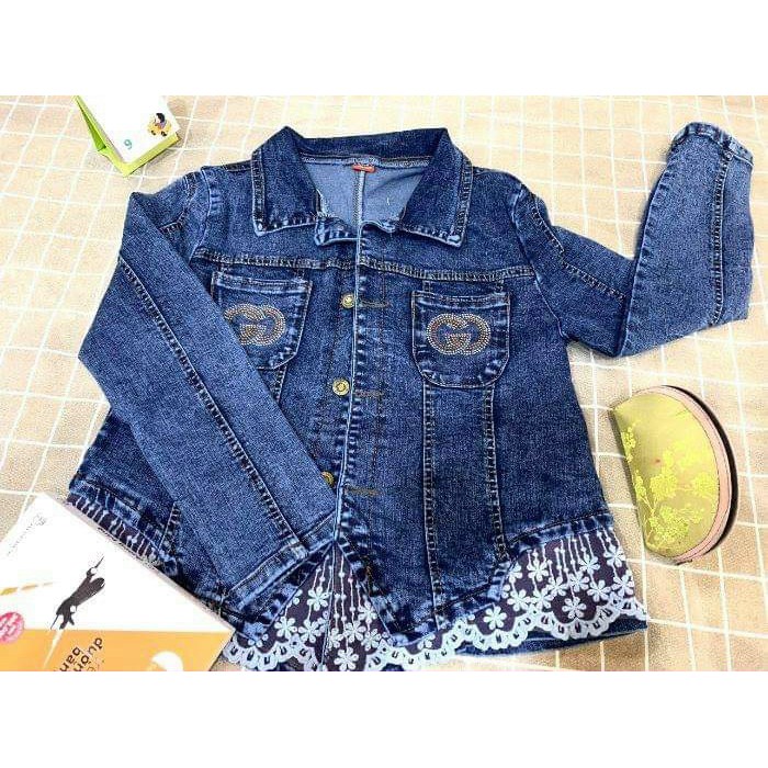 Áo Khoác Jean Nữ Hàng Co Giãn Phối Ren Đính Hạt