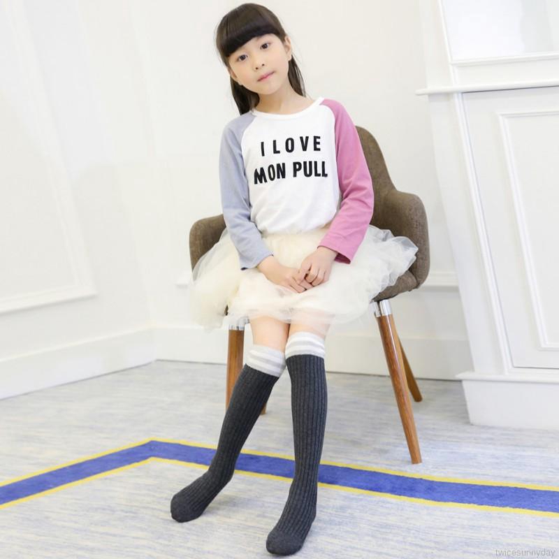 Vớ cotton cổ cao đơn giản tiện lợi giữ ấm dành cho bé gái