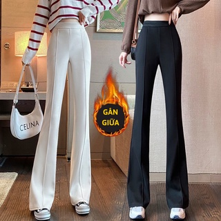 Quần ống loe nữ cạp cao, legging nữ ống loe nếp gân giữa co giãn 4 chiều cho nữ 2 màu đen trắng, siêu tôn dáng hách dáng