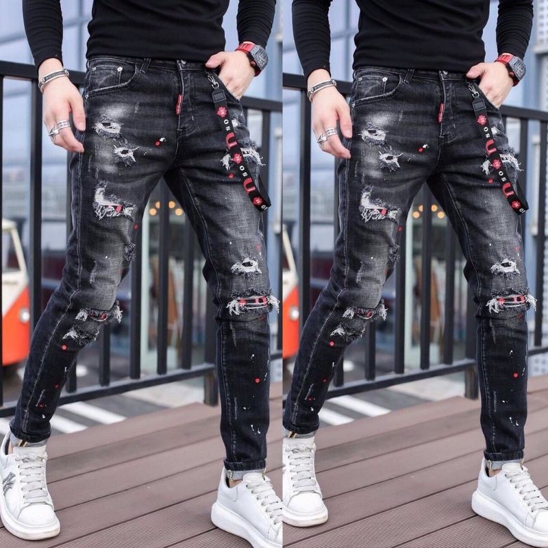 Quần jean nam màu đen rách xước đẹp giá rẻ,quần bò NUBA 34 | BigBuy360 - bigbuy360.vn