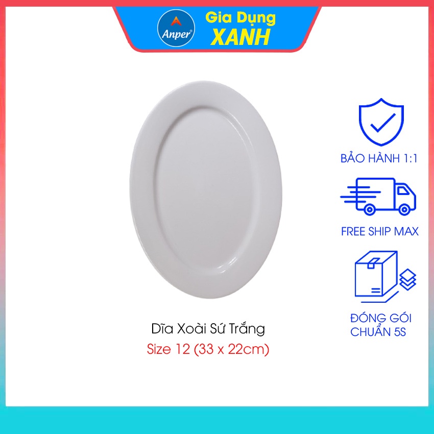 Combo 2 đĩa sứ 3 dĩa sứ xoài sứ trắng ANPER size 23 27 30 cm đĩa ăn đẹp trang trí decor