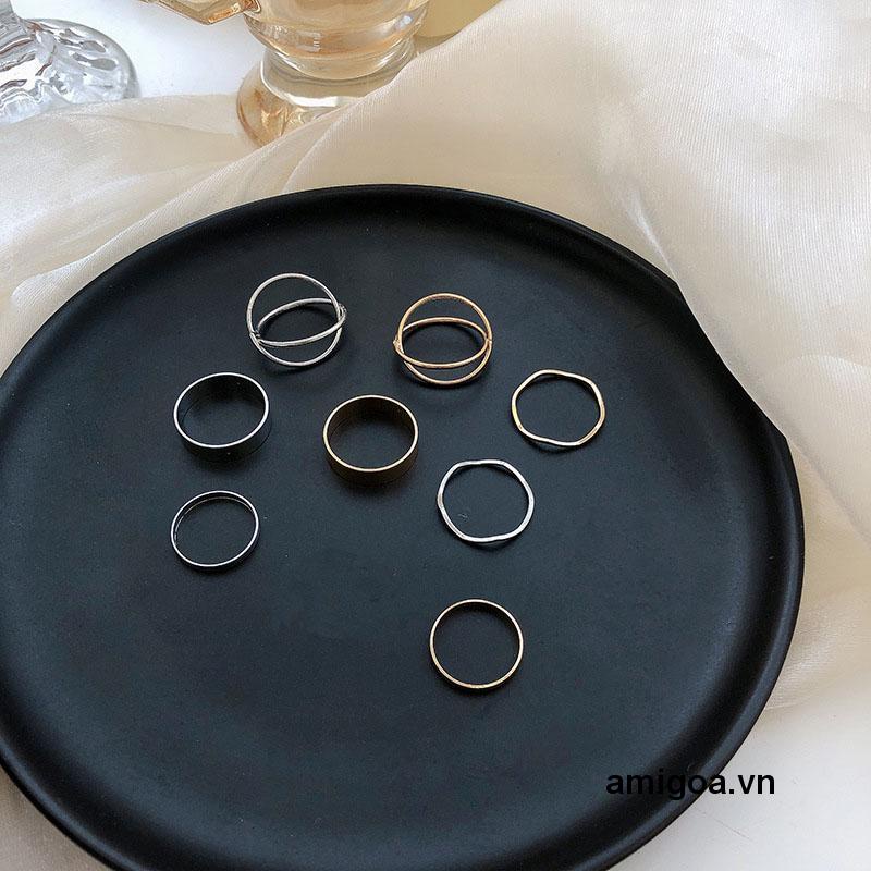 Set 4 Nhẫn Đeo Khớp Ngón Tay Kết Hợp Thiết Kế Đơn Giản Sang Trọng