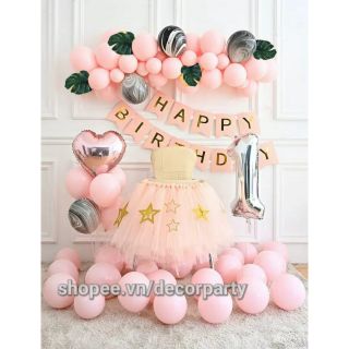 [ Tặng Bơm keo lá cây] Set bóng trang trí sinh nhật thôi nôi bé gái DC052