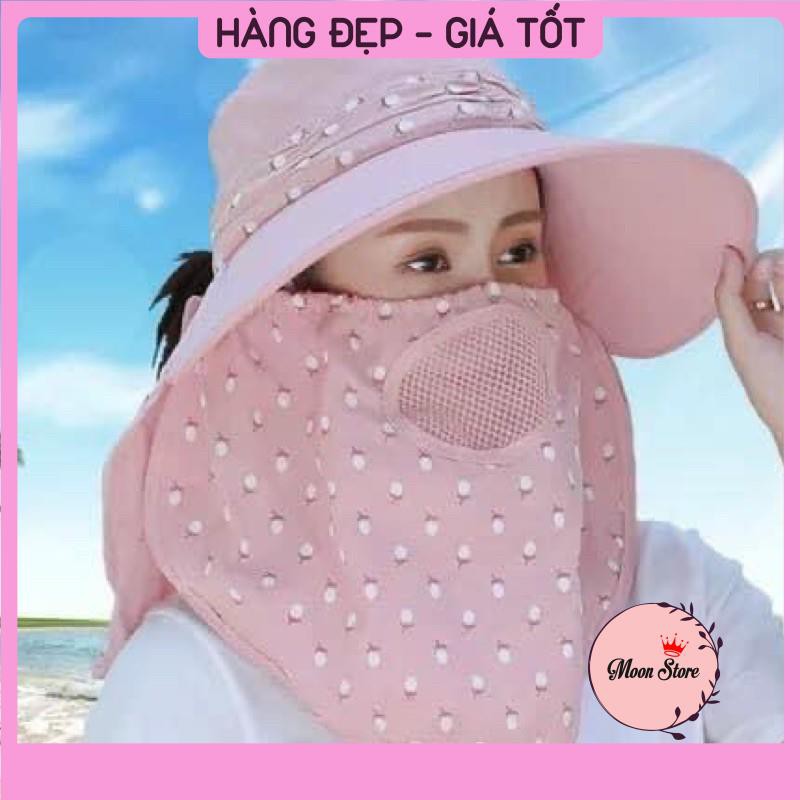 Mũ nón chống nắng Thông Hơi cotton Thông kèm khẩu trang che mặt đa năng