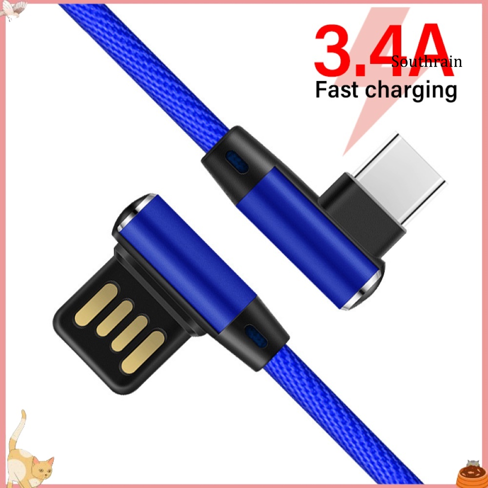 Southrain 90 Degree Elbow Braided 3.4A Type-C Phone Fast Charging Cable Data Sync Cord