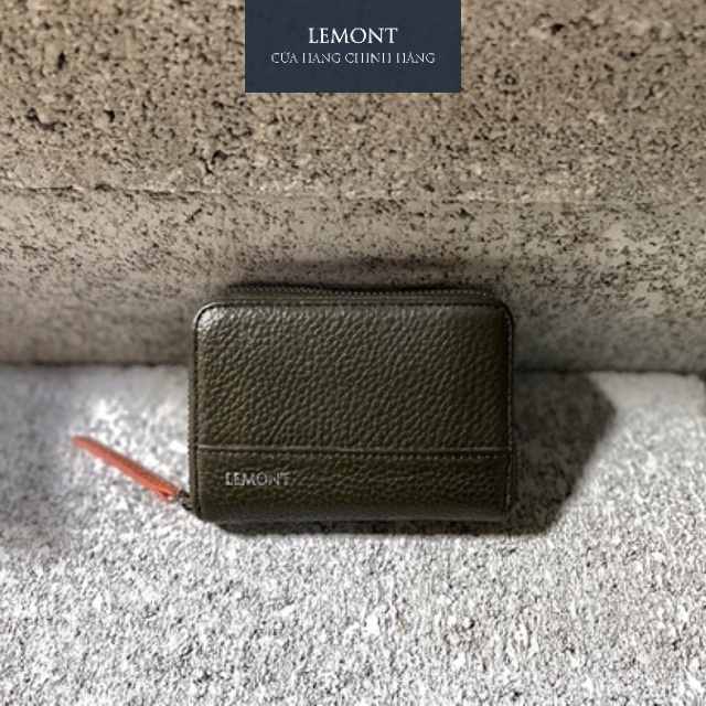 Ví da bò thật Goodie màu Rêu, khoá kéo YKK bền mượt - Thiết kế chính hãng từ Lemont.