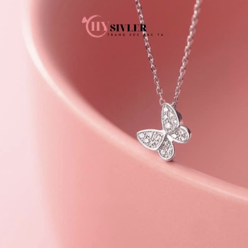 Dây chuyền bạc ta hồ điệp đính đá nhỏ xinh vòng cổ nữ bạc thật giá rẻ CHY SILVER