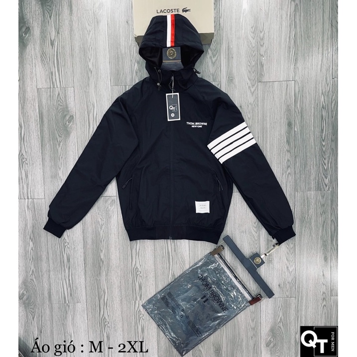 Áo khoác gió ads nam nữ phối viền 3 kẻ sọc phối 2 màu có mũ 2 lớp