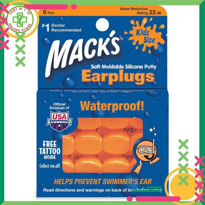 Nút bịt tai chống ồn Pillow Soft Earplugs chất liệu Silicon dùng cho trẻ em Mack's (USA) - Hộp 6 đôi [Halongstars]