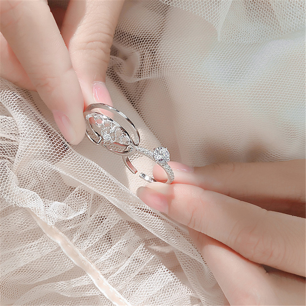 Nhẫn Hình Vương Miện Đính Đá 2 Trong 1 Thời Trang Cho Nữ S925 Yanqueens Quà tặng phụ kiện