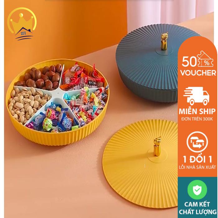 Khay đựng mứt tết bánh kẹo hoa quả tết một tầng năm ngăn hình tròn sang trọng