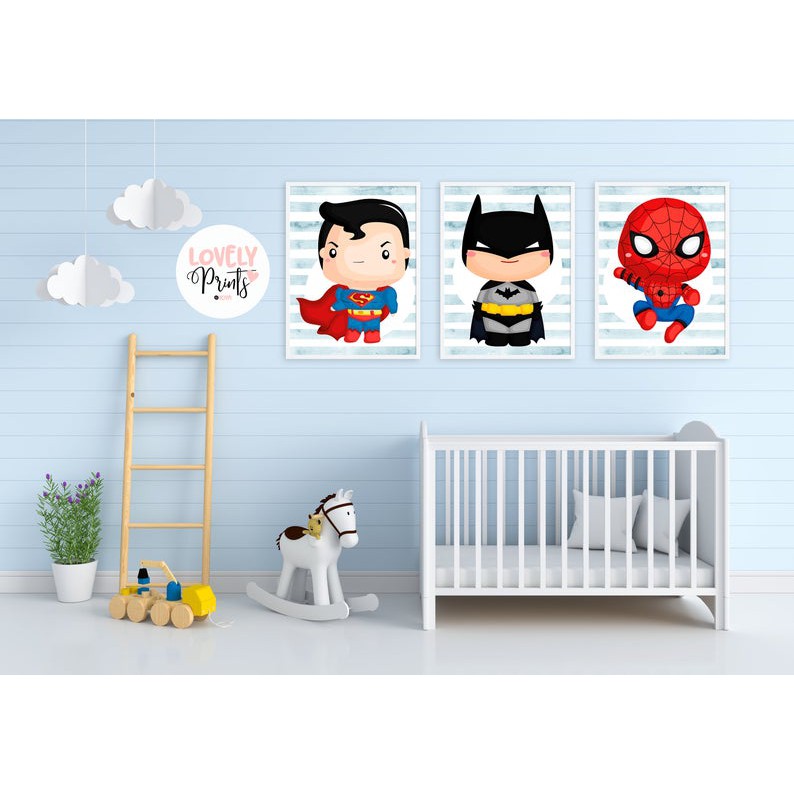 Mẫu Tranh Các Siêu Anh Hùng Spiderman, Super Man, Batman Cực Ngầu Dành Cho Các Bé-Tranh Canvs Có Khung Hình 3D Cực Đẹp