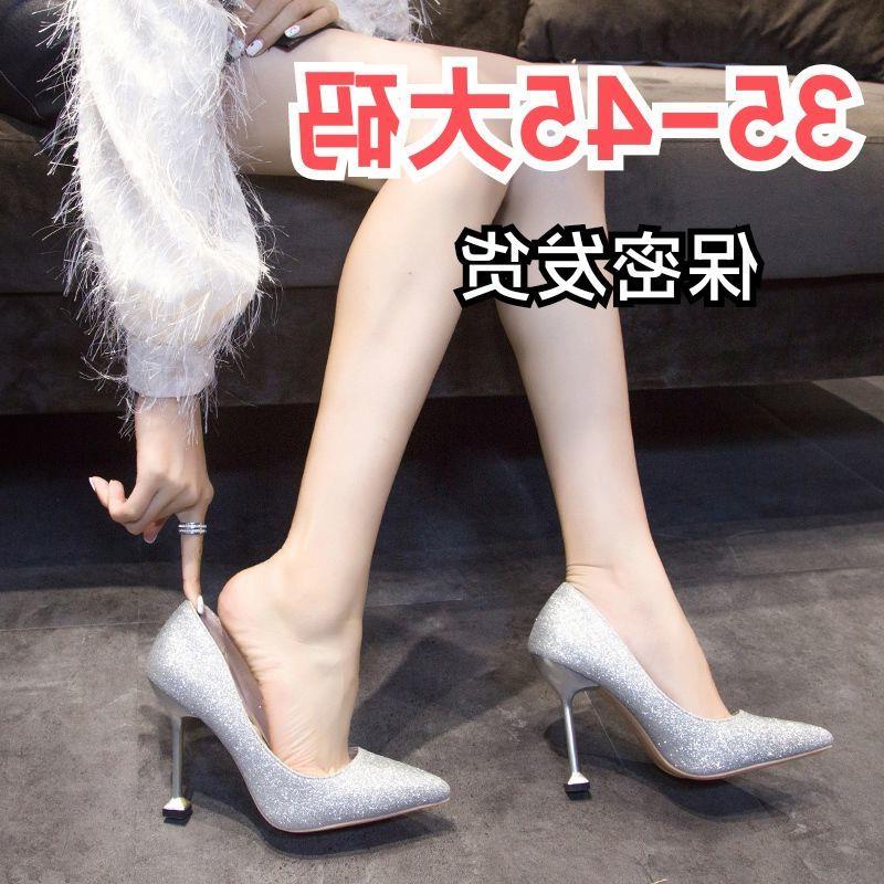 35-45 Large Size Women's Shoes, Wedding Shoes, New Sparkling Sequins, Single Shoes, High Heels, Autumn Fashion Performan