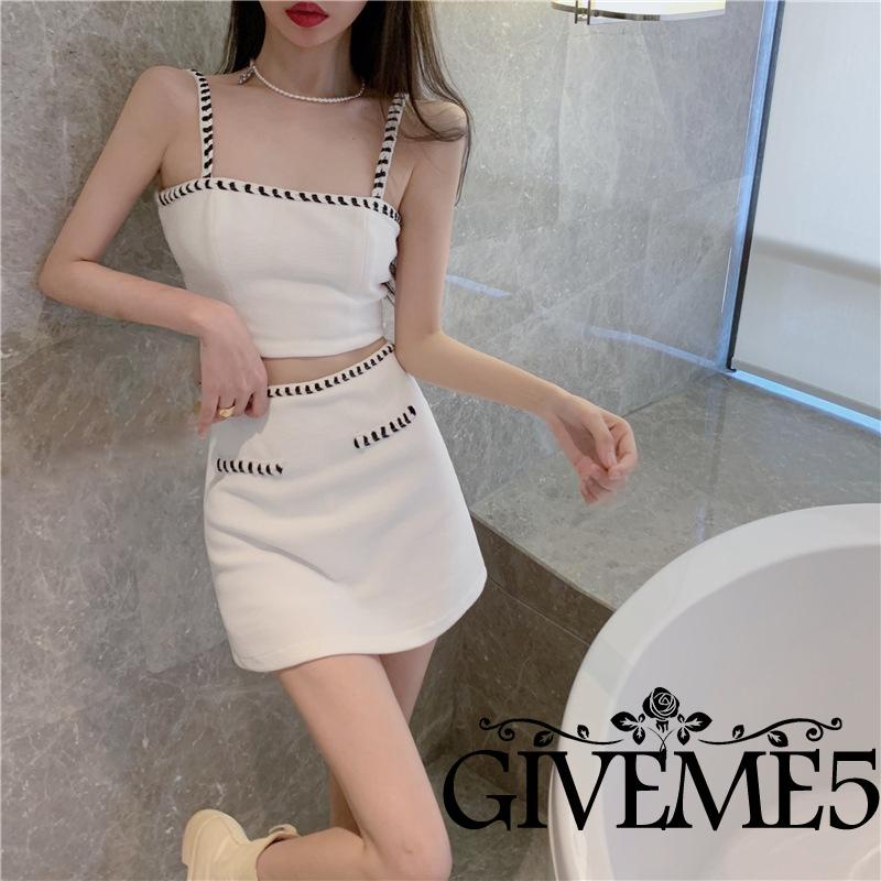 Set áo thun không tay và chân váy ngắn lưng cao co giãn thời trang cho nữ