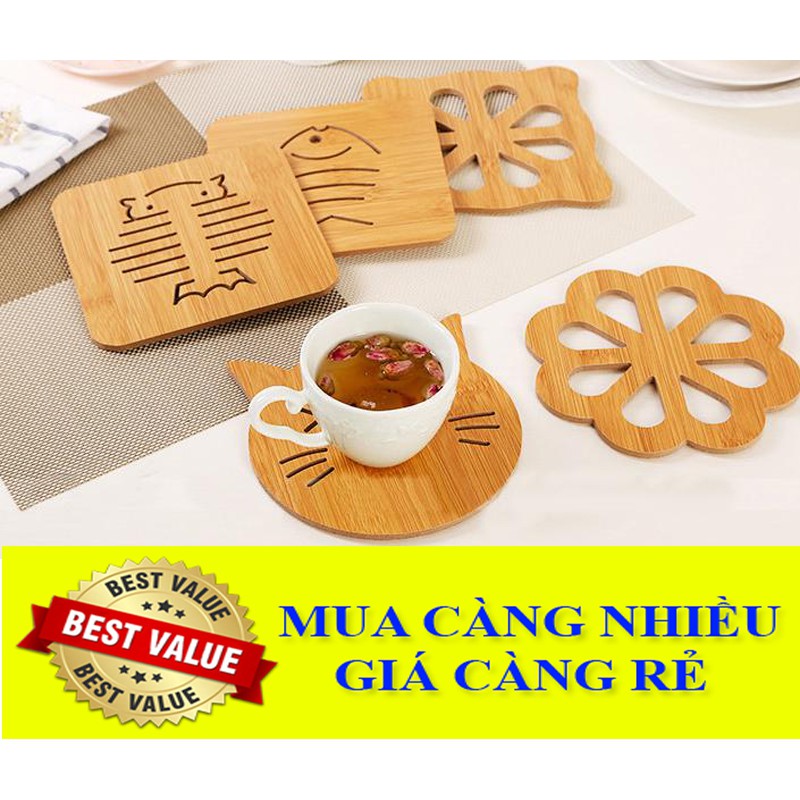 Combo 3 Miếng Lót Nồi, Ly Bằng Gỗ
