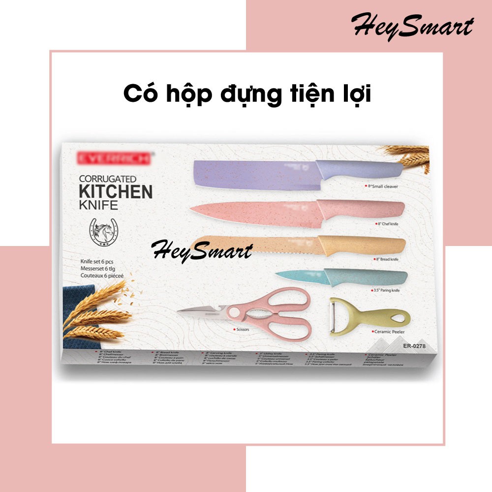 Bộ dao lúa mạch 6 món kháng khuẩn có hộp đựng cao cấp, set dao 6 chi tiết lúa mạch nhiều màu sắc