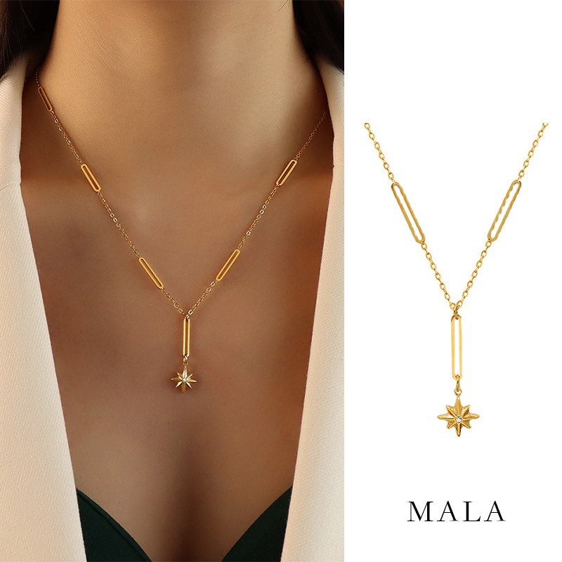 Vòng cổ MAYEBE LAVEND mạ vàng 18k mặt hình ngôi sao 6 cánh đơn giản
