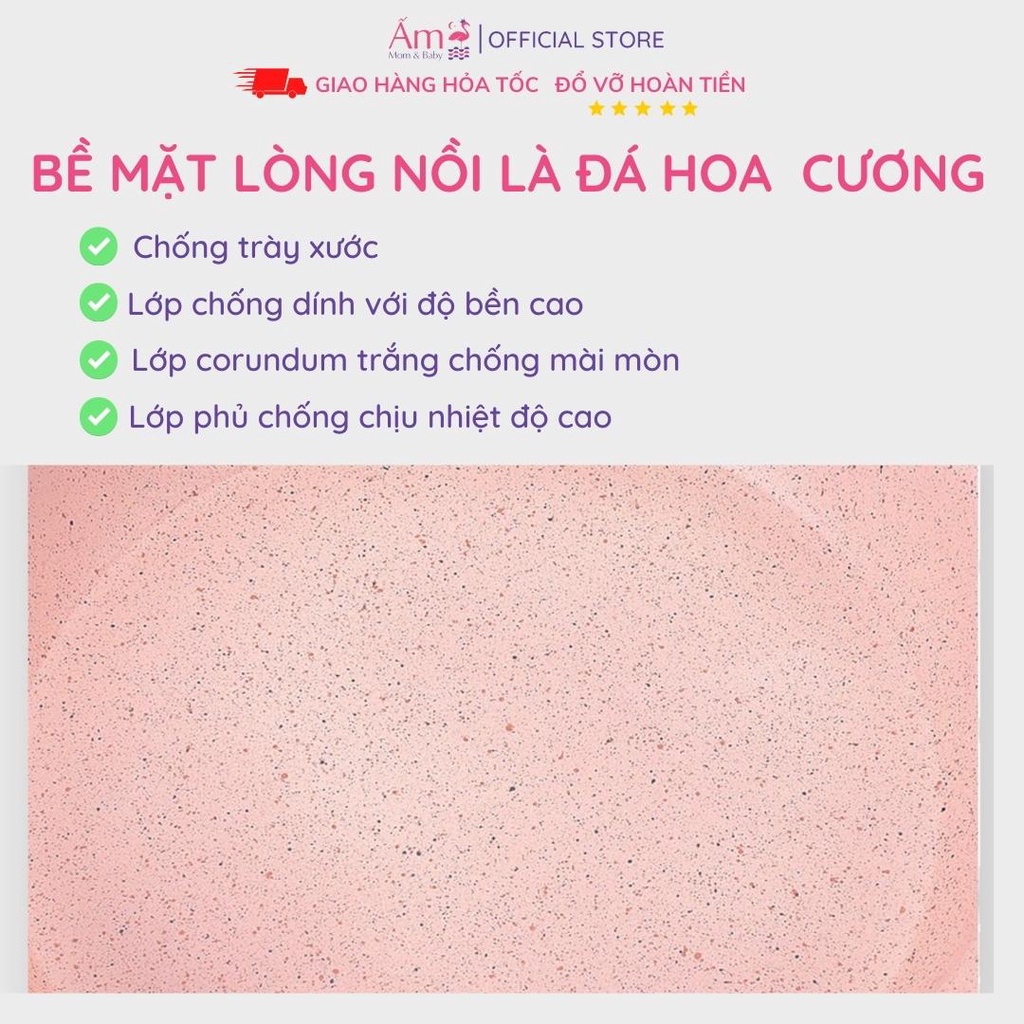 Bộ Nồi Chảo Đá Cao Cấp Chế Biến Ăn Dặm Cho Bé Bảo Hành 6 Tháng Ấm Baby Chống Dính Nấu Món Ngon