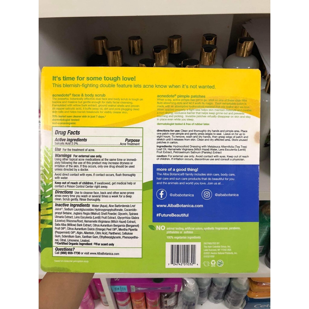 Tẩy da chết toàn thân và mặt giảm mụn Alba Botanica Acne Dote - Mỹ