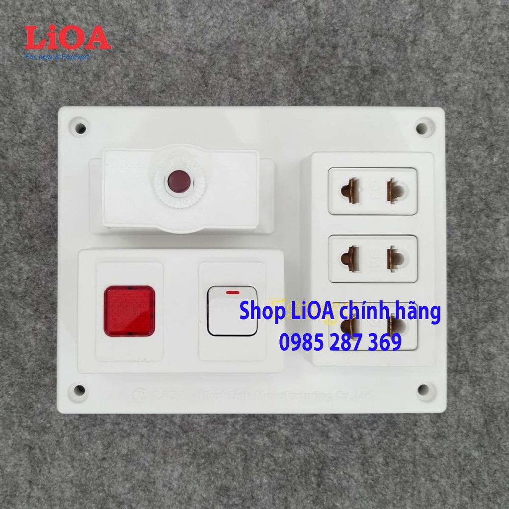 Bảng điện nổi LiOA 15A có 3 ổ cắm 2 chấu 1 công tắc 1 đèn báo màu XANH/ĐỎ