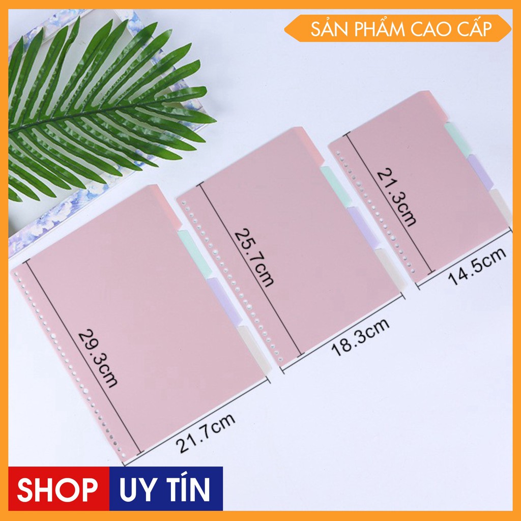 Tab phân trang chia trang chỉ mục set 4 tờ trơn màu A5 B5 A4 20 26 30 lỗ bìa phân trang sổ còng nhiều màu