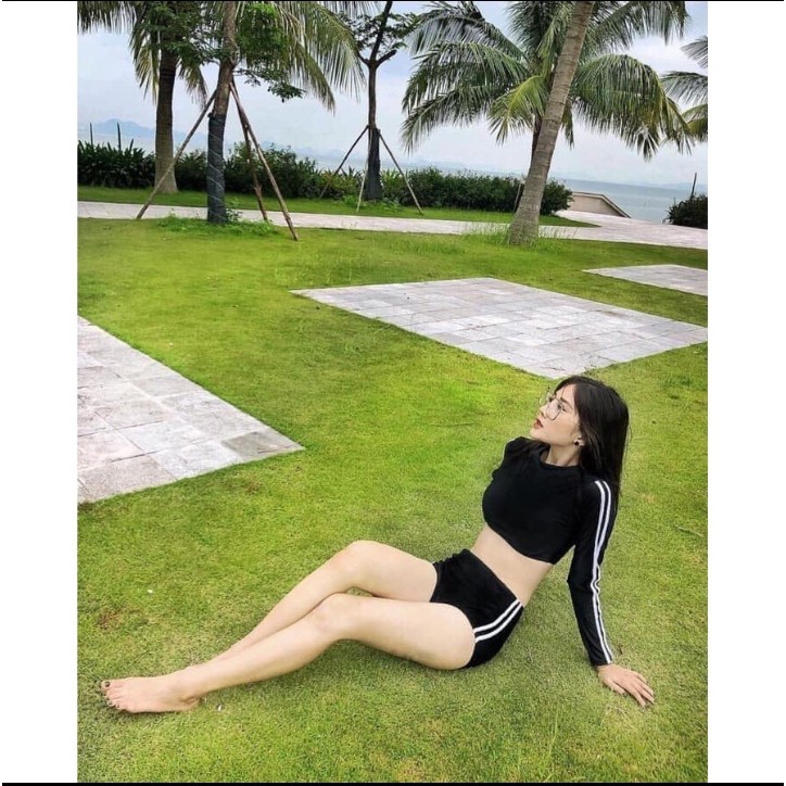 Bikini đồ bơi đi biển hai mảnh thể thao tay dài quần cạp cao che bụng VATIXA BKN50