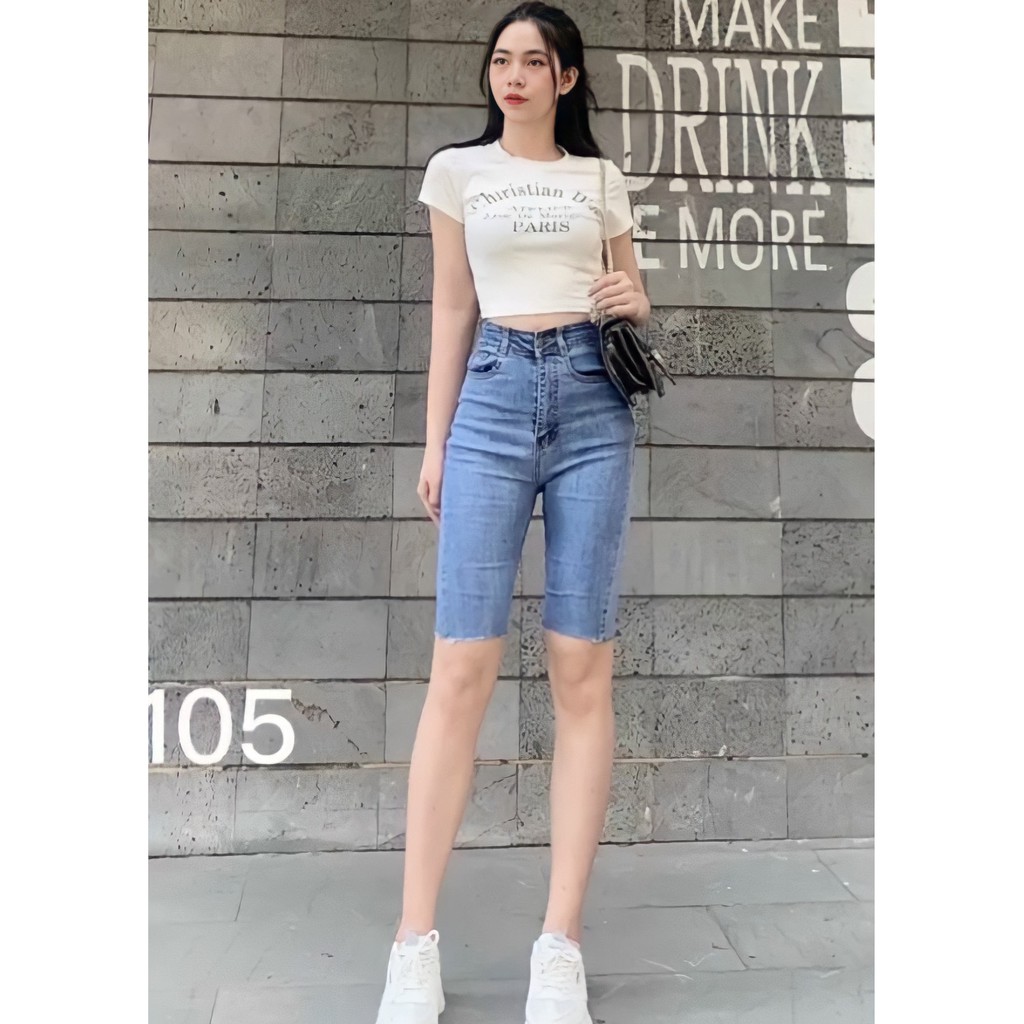 Quần jean ngố lưng cao co giãn đẹp | BigBuy360 - bigbuy360.vn