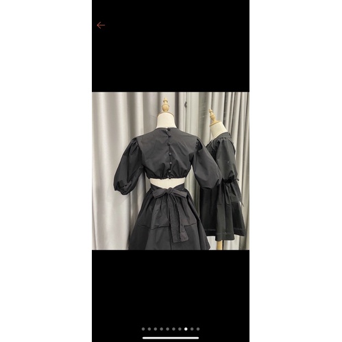 ĐẦM ĐEN ANNA DRESS thiết kế cut-out hở lưng sexy phần eo bo chun co giãn sau lưng thắt nơ có lót trong chất kaki chéo