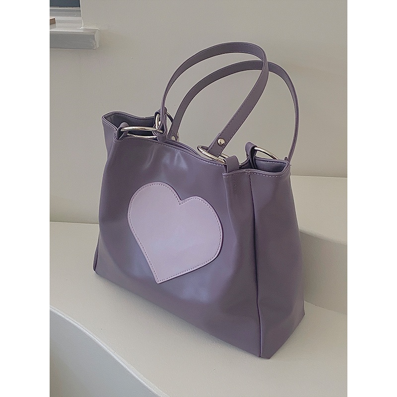 Túi Tote Nữ, Túi Đeo Vai Đẹp Hình Trái Tim Lớn Da Bóng Nhân Tạo, Phong Cách Hàn Quốc, Hot Thu Đông 2022