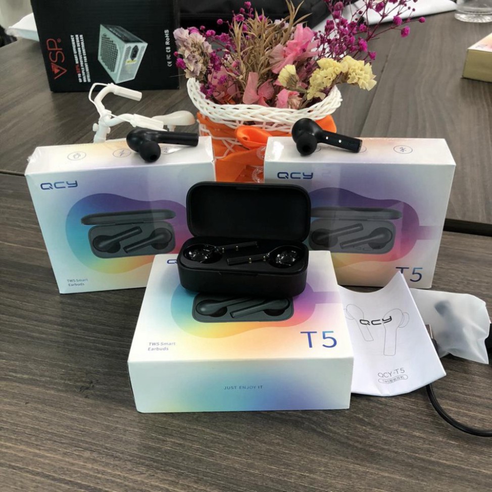 THANH LÝ XẢ KHO Tai nghe Bluetooth True Wireless QCY T5 Bluetooth V5.0✔Tự động kết nối✔Chống Nước Ipx5 ✔Chính hãng Cảm b