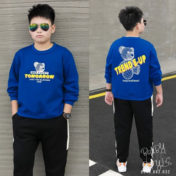 Bộ quần áo thu đông bé trai “TÔM“ 14-45kg, đồ dài tay ấm áp cho bé trai 4-14 tuổi. Vải da cá dày đẹp. Hàng may kỹ. B49