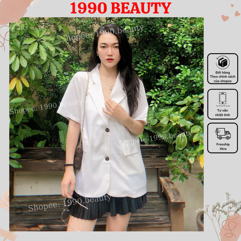 Áo vest nữ blazer tay ngắn dáng dài thời trang Hàn Quốc