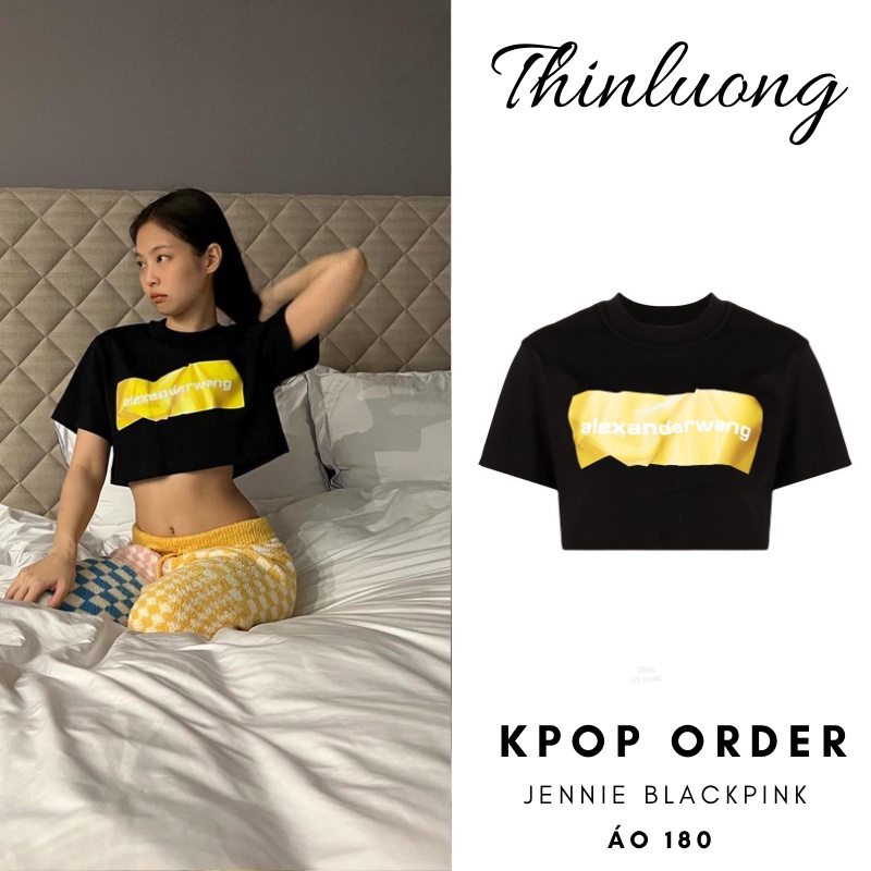 (Sẵn - Video) Áo thun đen croptop in hình Jennie Blackpink cotton 4 chiều A4