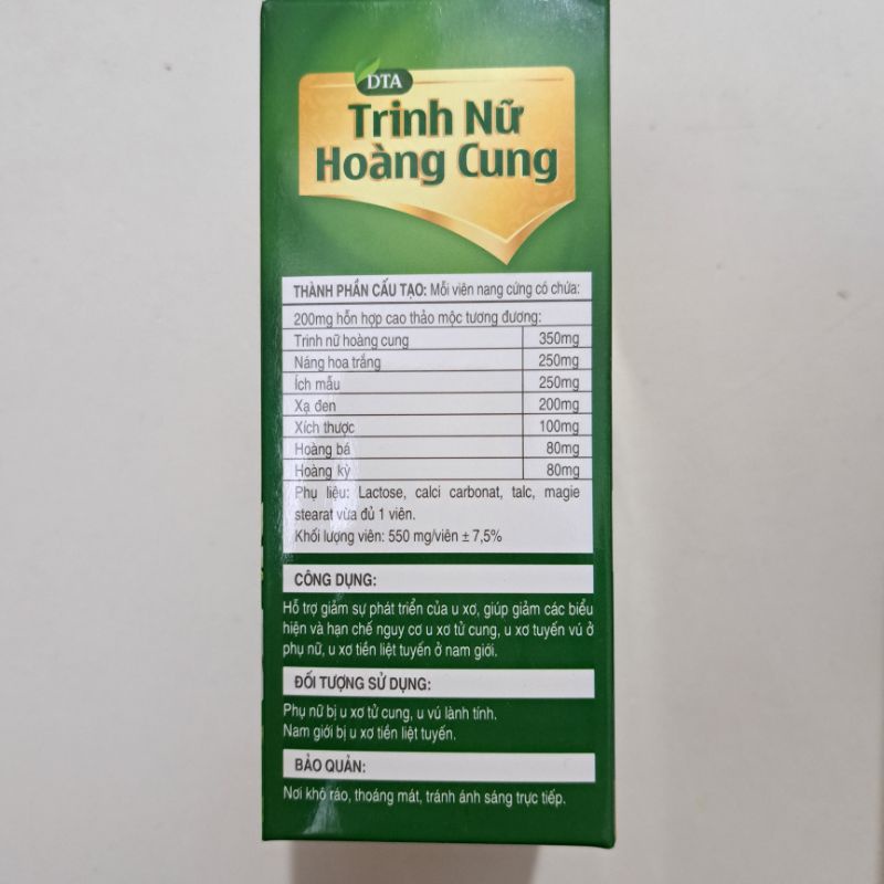 Viên uống DTA TRINH NỮ HOÀNG CUNG - Hỗ trợ giảm u xơ, u tuyến tiền liệt cho nam và nữ_Hộp 50 viên