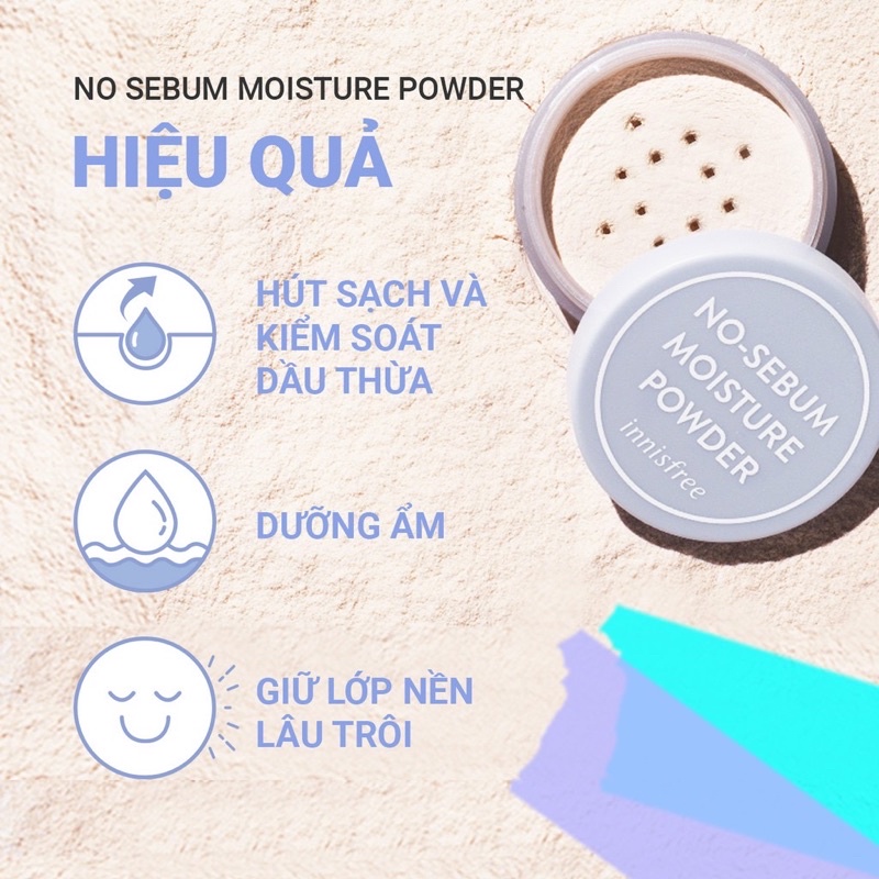 [MỚI 2021] Phấn phủ kiềm dầu &amp; dưỡng ẩm dạng bột innisfree No Sebum Moisture Powder 5g