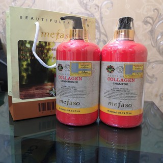 Cặp Dầu Gội Xả Collagen Mefaso 850ml đỏ( mẫu mới 2019)