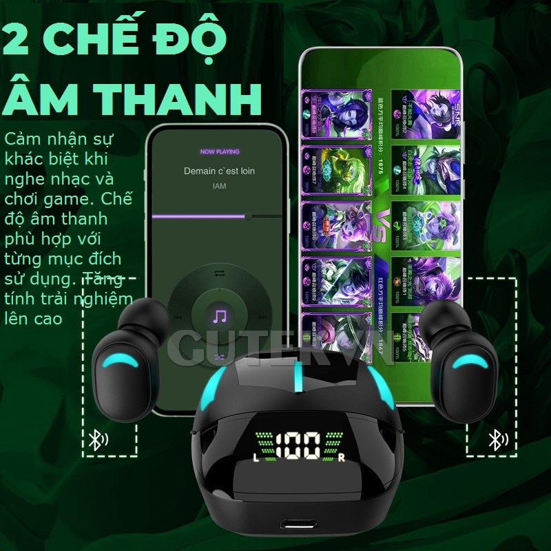 Tai nghe gaming bluetooth không dây TWS có mic độ trễ thấp pin trâu âm bass mạnh mẽ - Gutek G7S