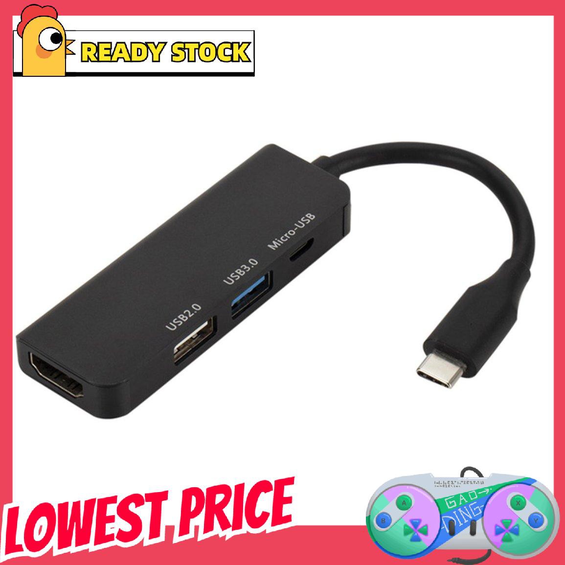 [lovely]HUB Tpye-C To Micro USB 3.0 2.0 HDMI-Compatible 4 Port Splitter Adapter